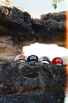 Captured on Film in Scenic Sedona, AZ: USA Hats in Our Iconic Colors Red, White & Blue