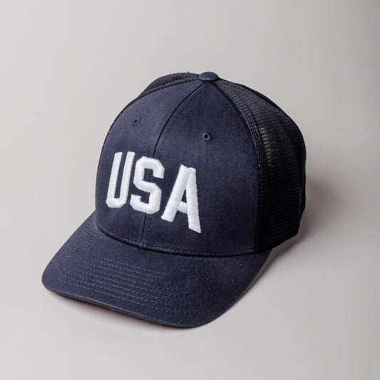 Navy Blue USA Trucker Hat Front