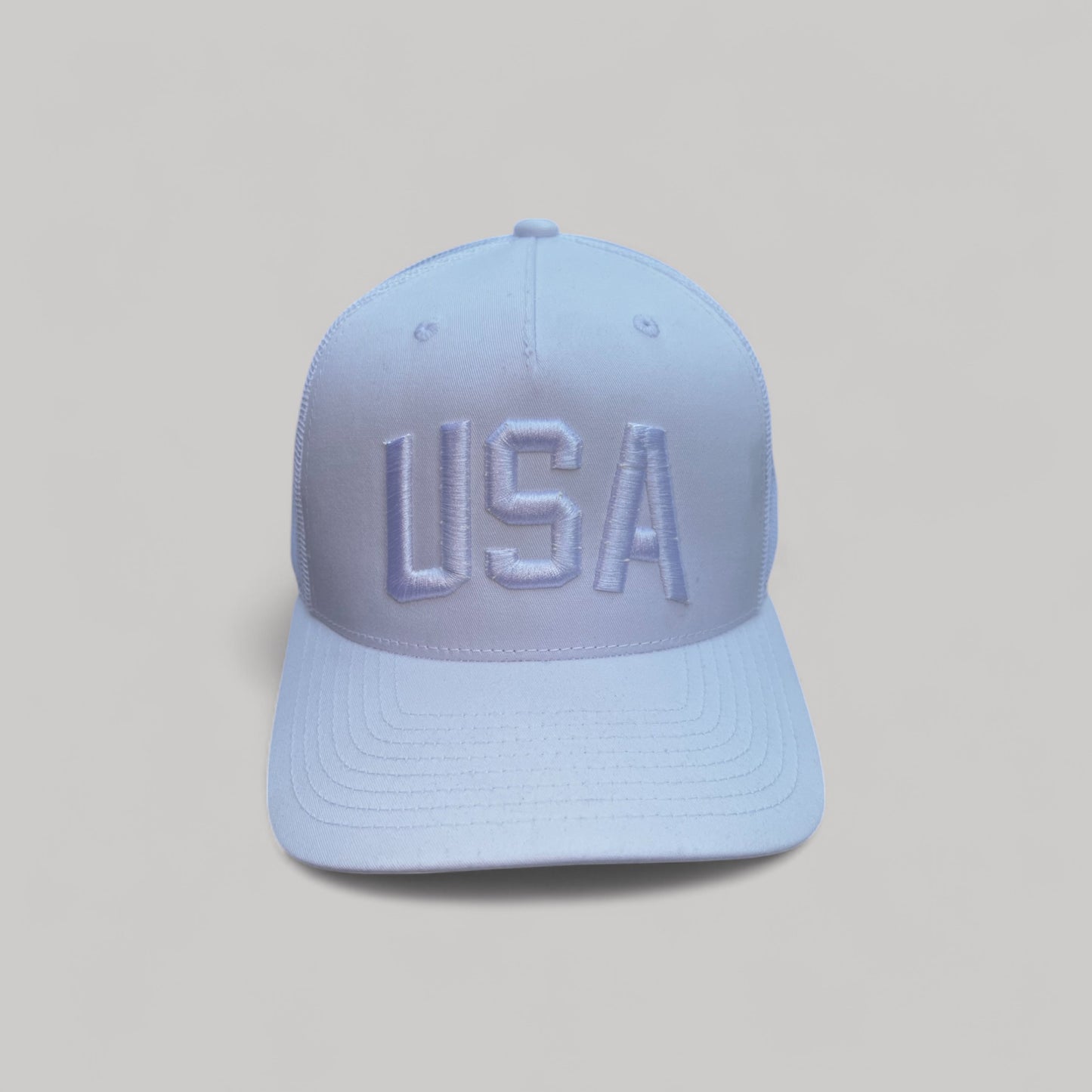 USA Trucker Hat - White on White