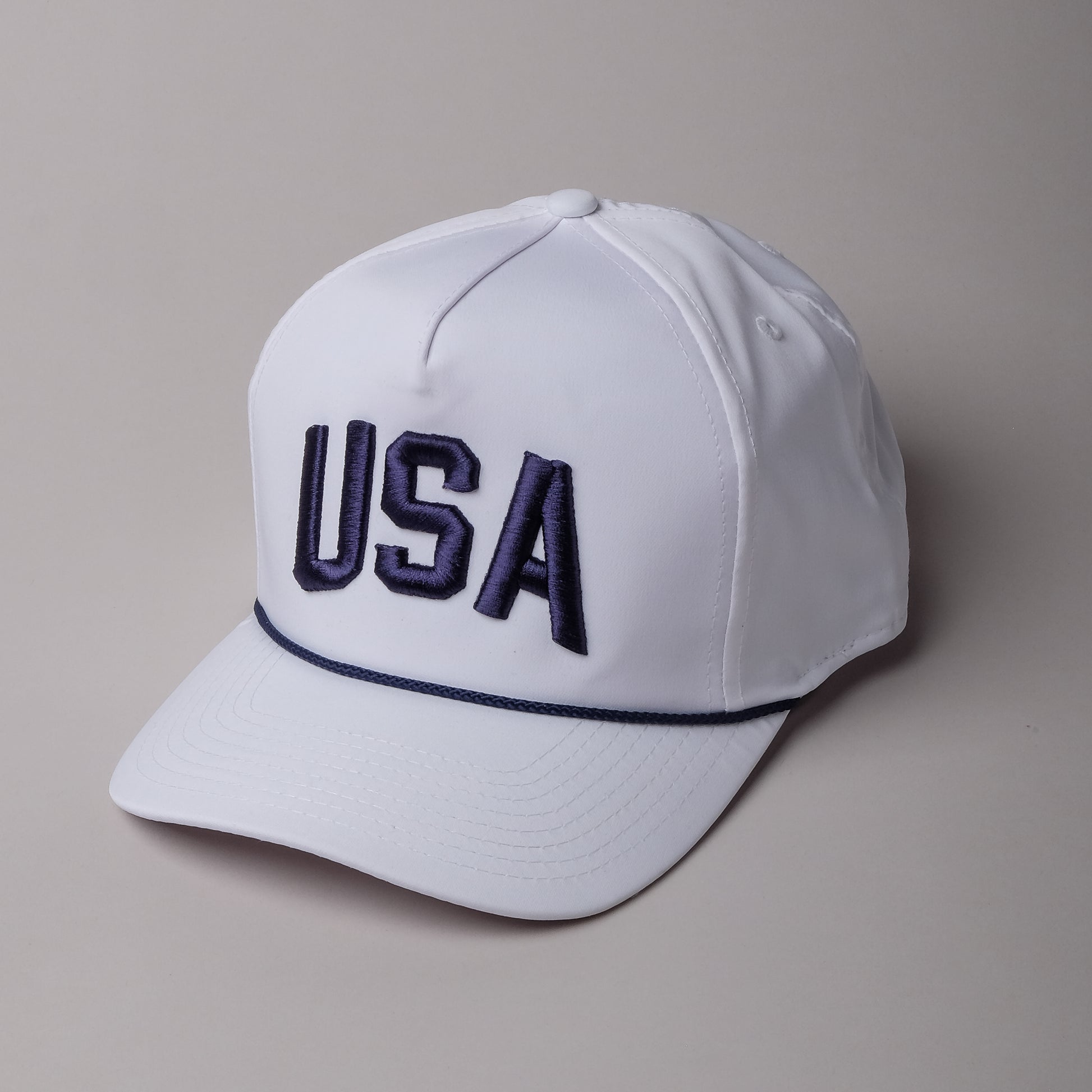 White & Navy Blue USA Performance Hat Front
