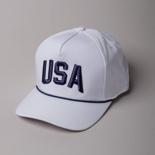 White & Navy Blue USA Performance Hat Front